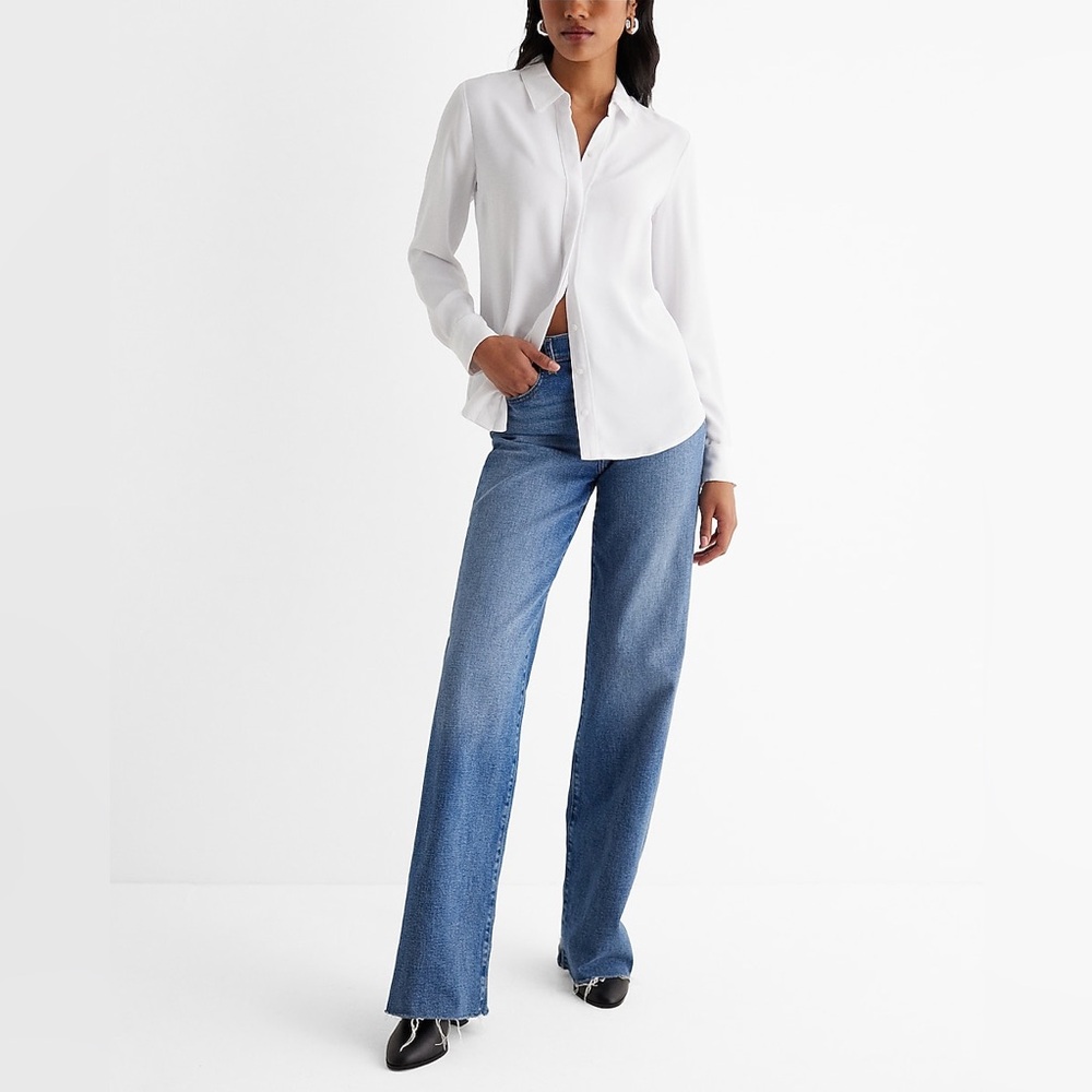 Express White Relaxed Button Down Collar Long Sle… - image 4
